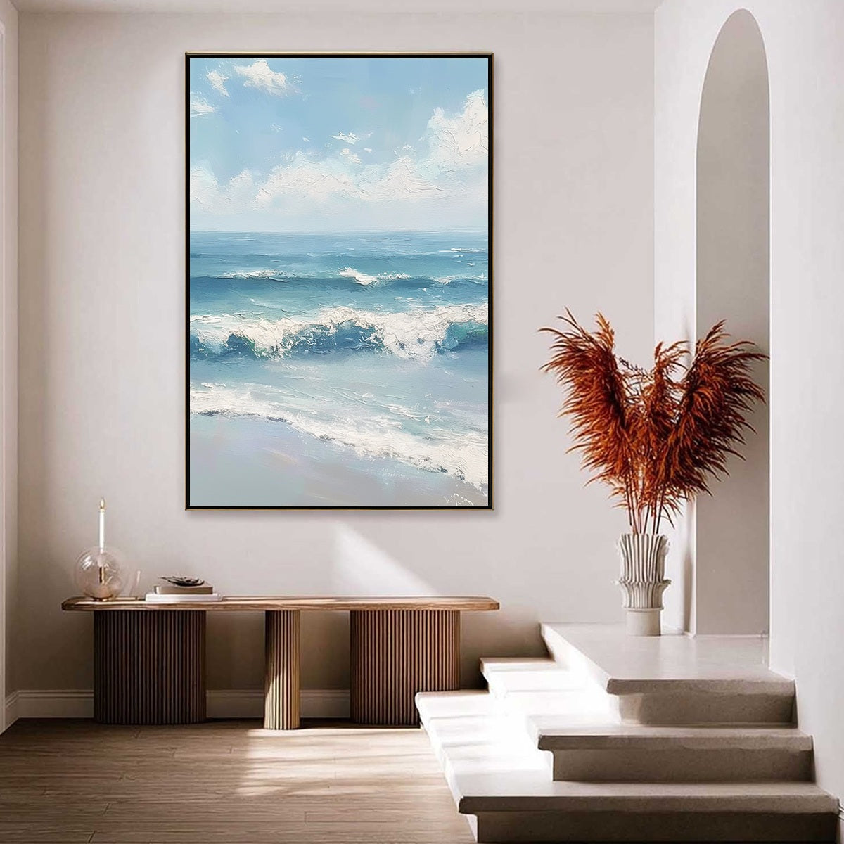 AZURE CREST: Textured Impasto Seascape Oil Painting