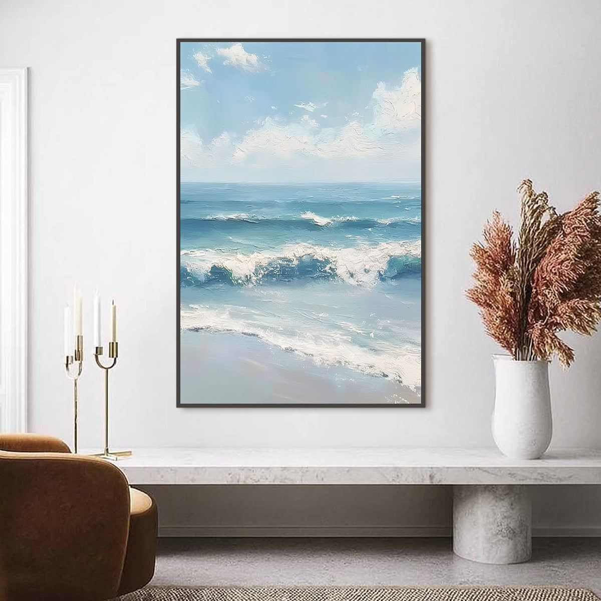 AZURE CREST: Textured Impasto Seascape Oil Painting