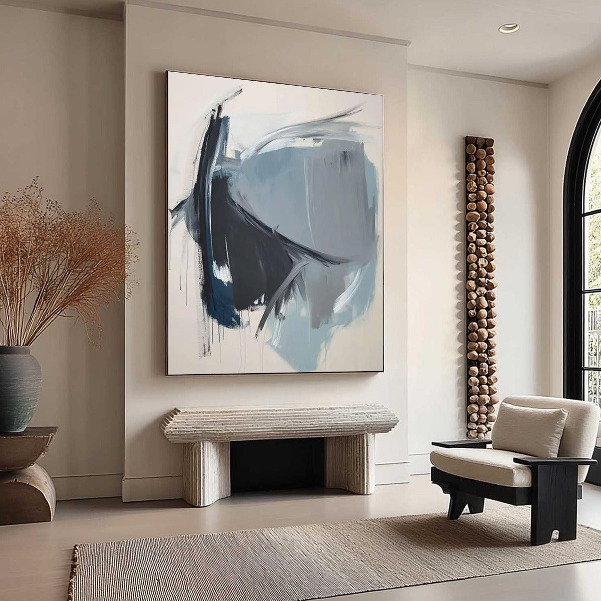 AZURE DEPTHS: Abstract Minimalist Blue and Grey Oil Painting