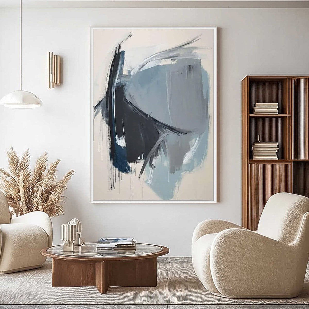 Azure Depths: Abstract Minimalist Blue Oil Painting on Canvas