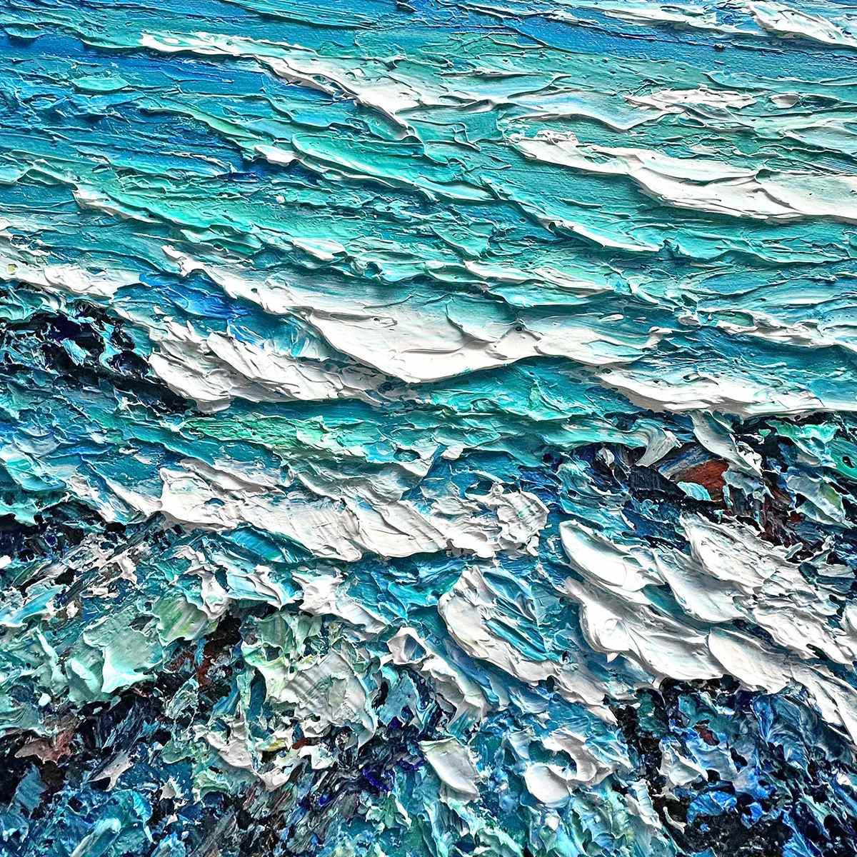 Impasto Seascape Oil Painting in Blues and Greens