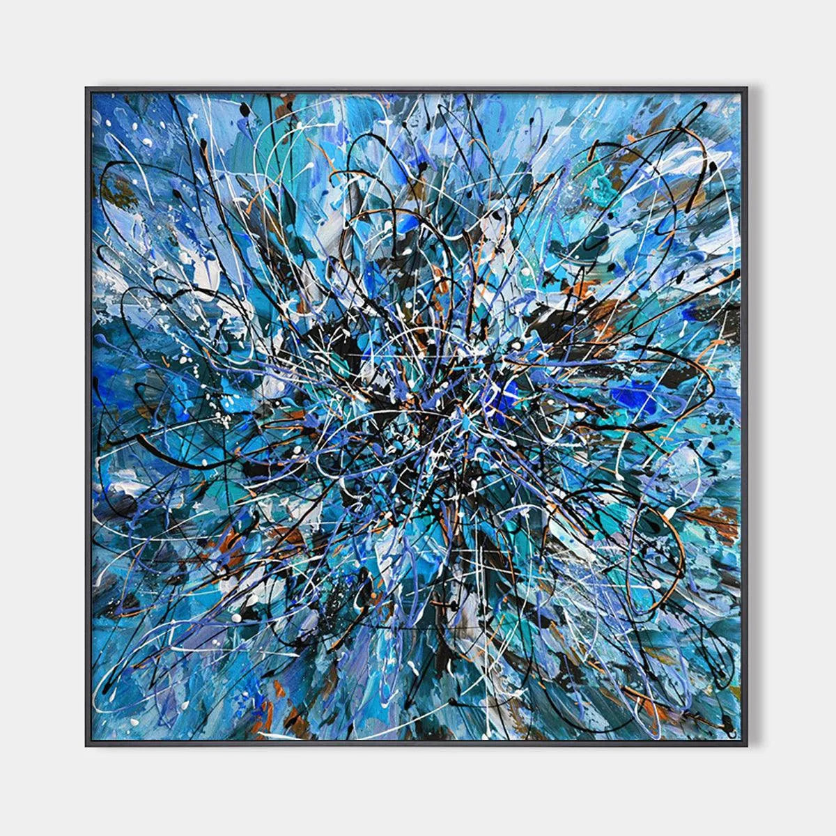 Abstract Blue and Black Oil Painting