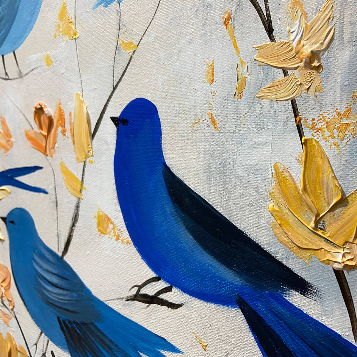 AZURE FLIGHT: Blue Birds Painting Minimalist Nature Wall Art