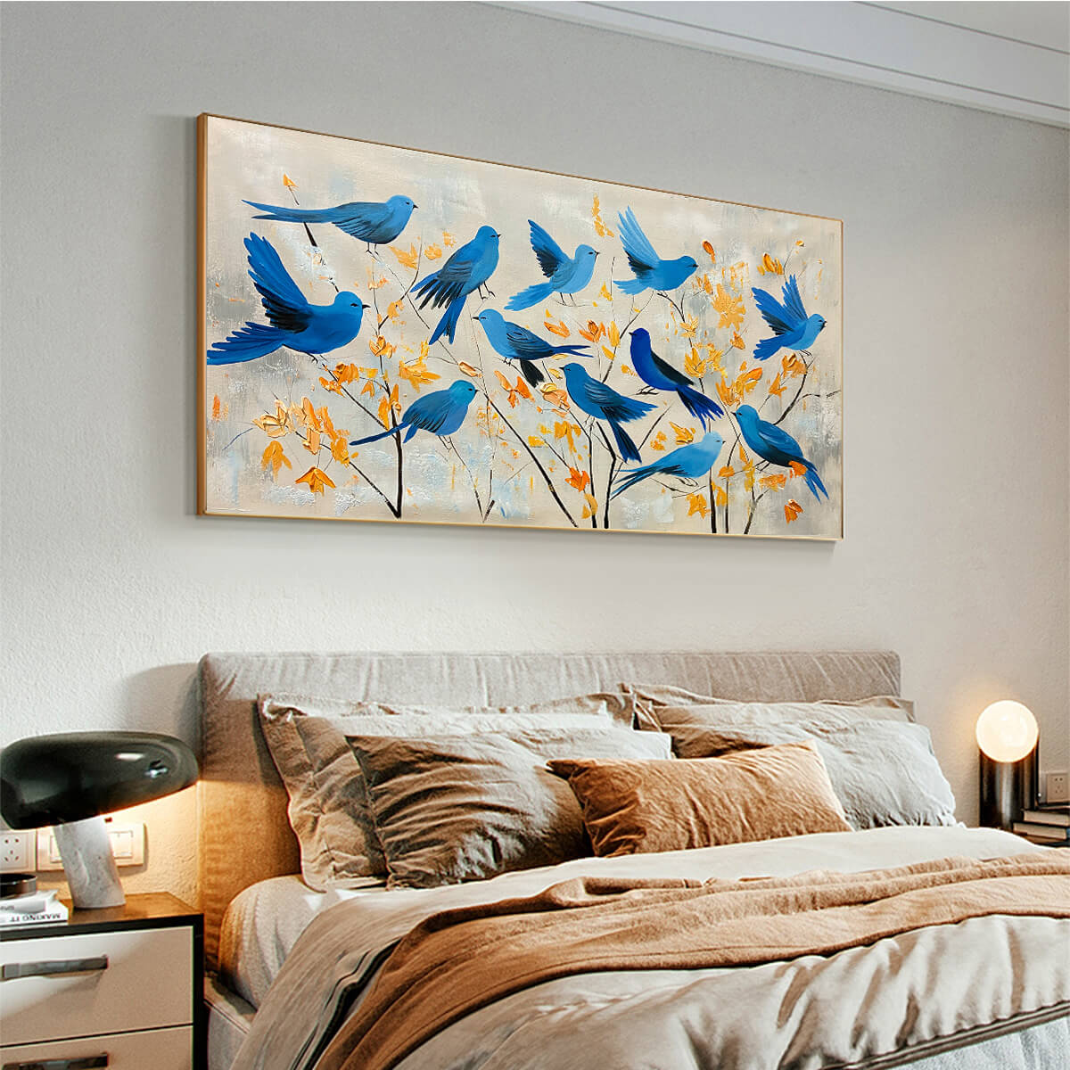 AZURE FLIGHT: Blue Birds Painting Minimalist Nature Wall Art