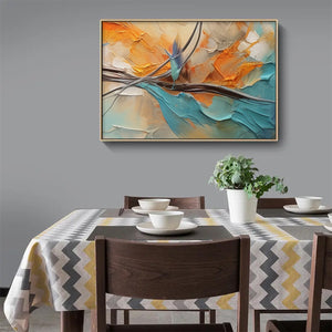 Azure Flight: Textured Abstract Oil Painting Canvas Wall Art Decor with Birds in Flight