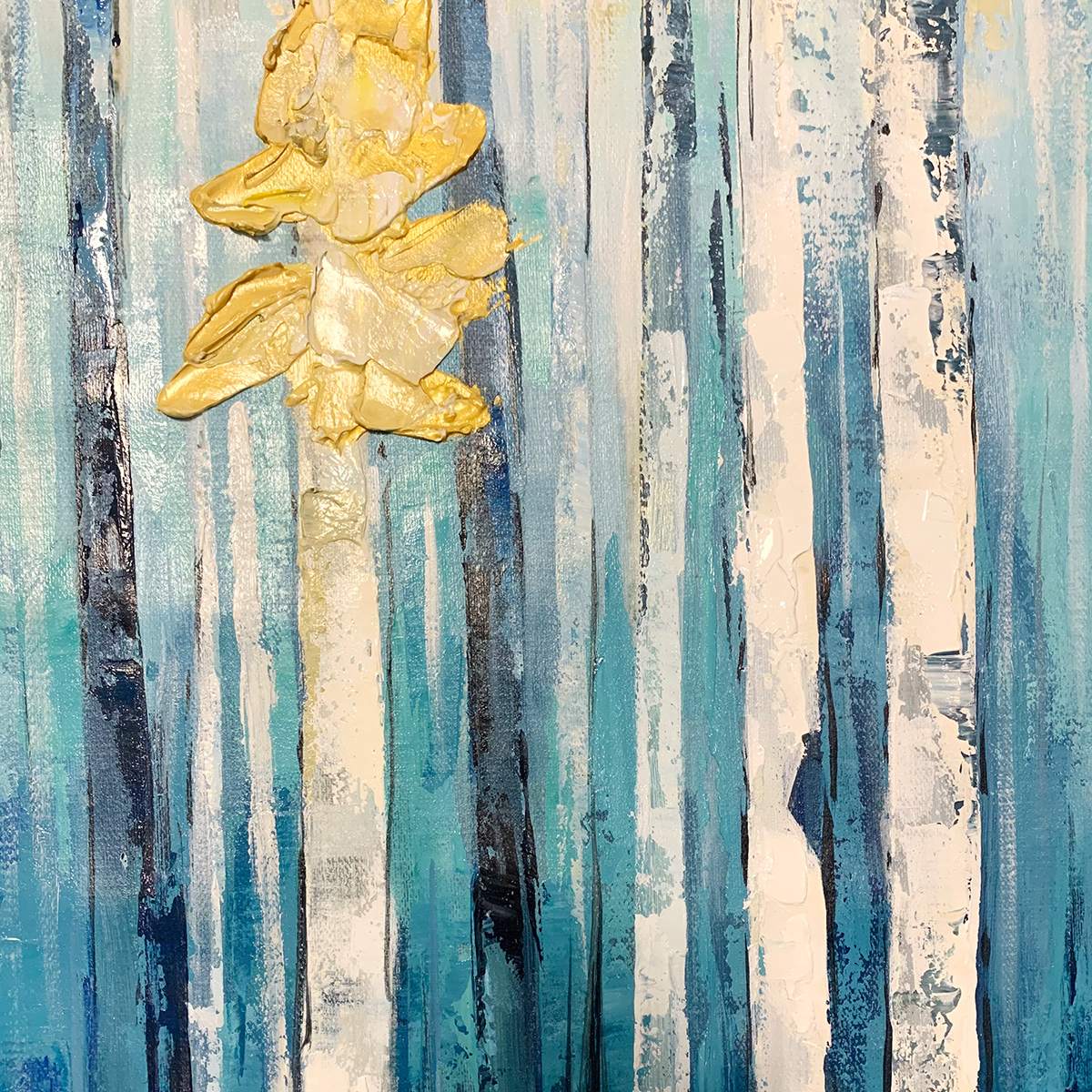 Vertical Abstract Forest Oil Painting with Gold Leaf