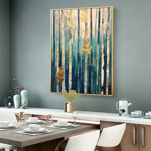 Vertical Abstract Forest Oil Painting with Gold Leaf