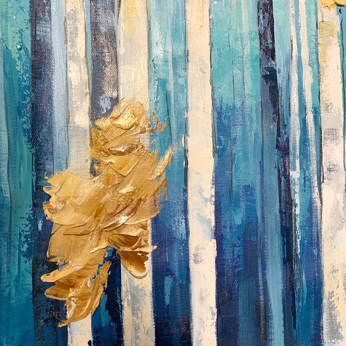 Vertical Abstract Forest Oil Painting with Gold Leaf