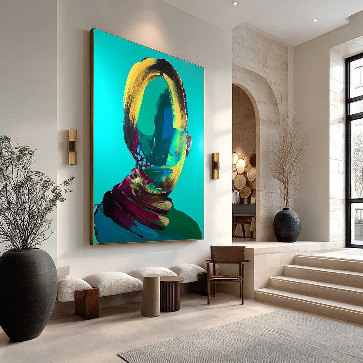 AZURE GAZE: Textured Abstract Portrait Oil Painting