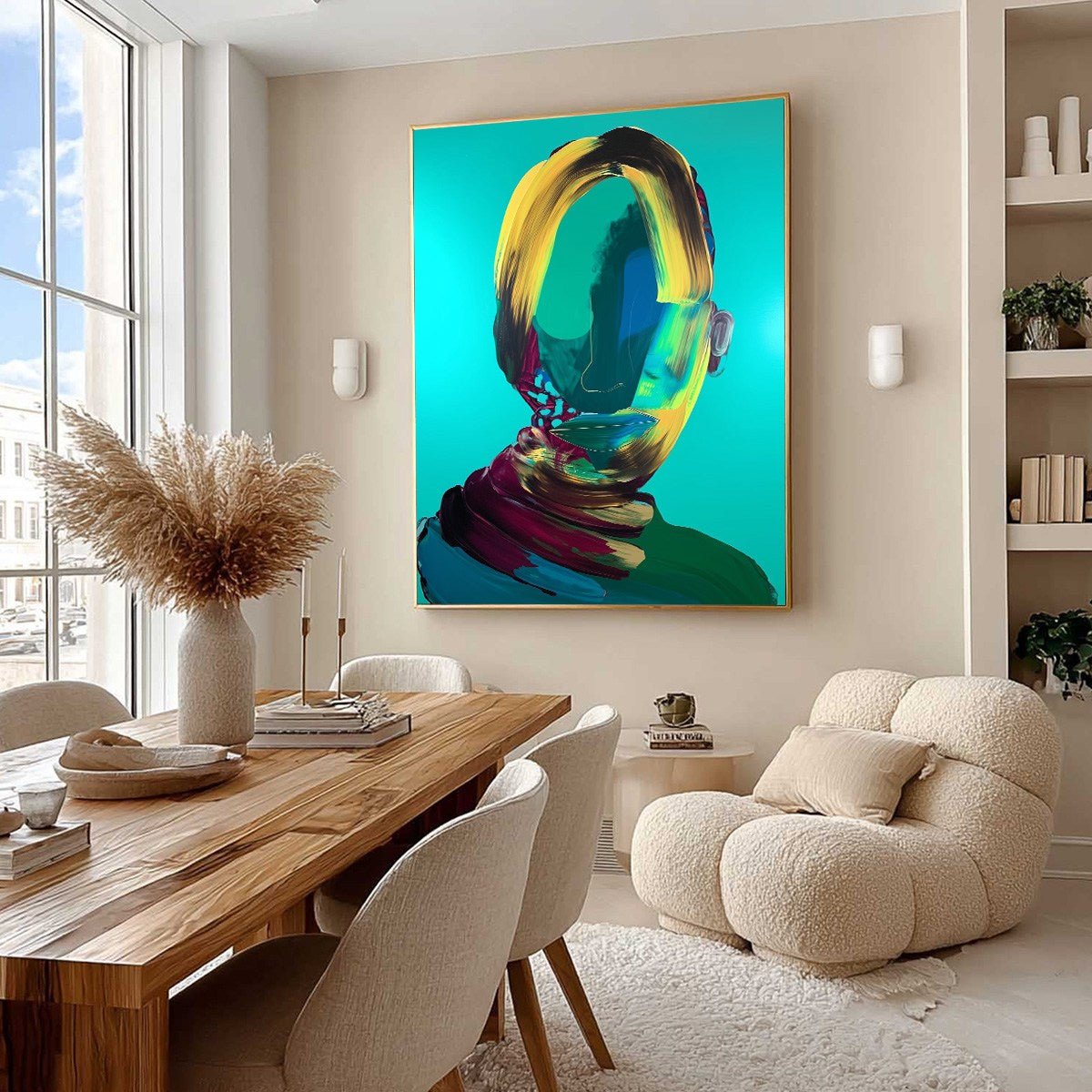 AZURE GAZE: Textured Abstract Portrait Oil Painting