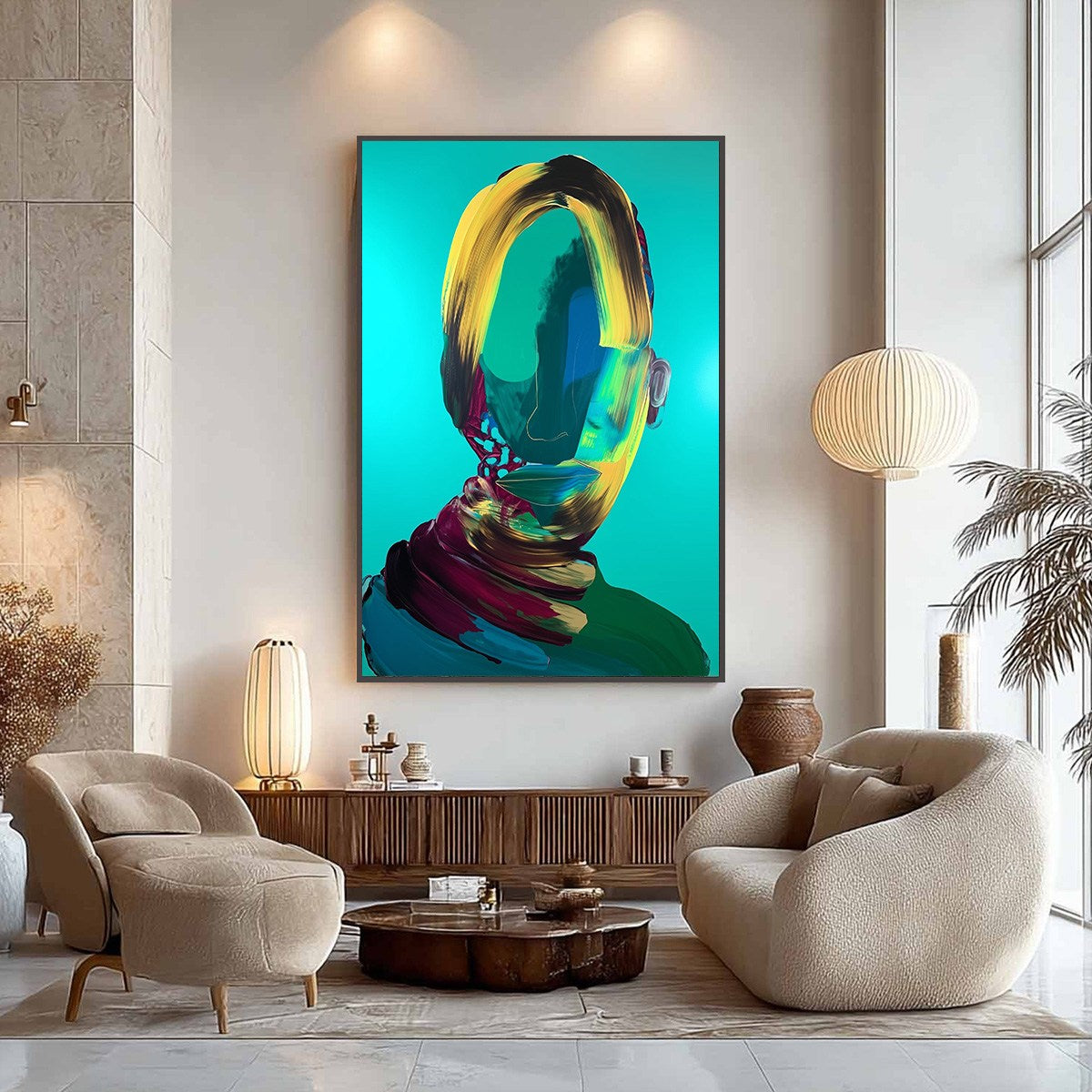 AZURE GAZE: Textured Abstract Portrait Oil Painting