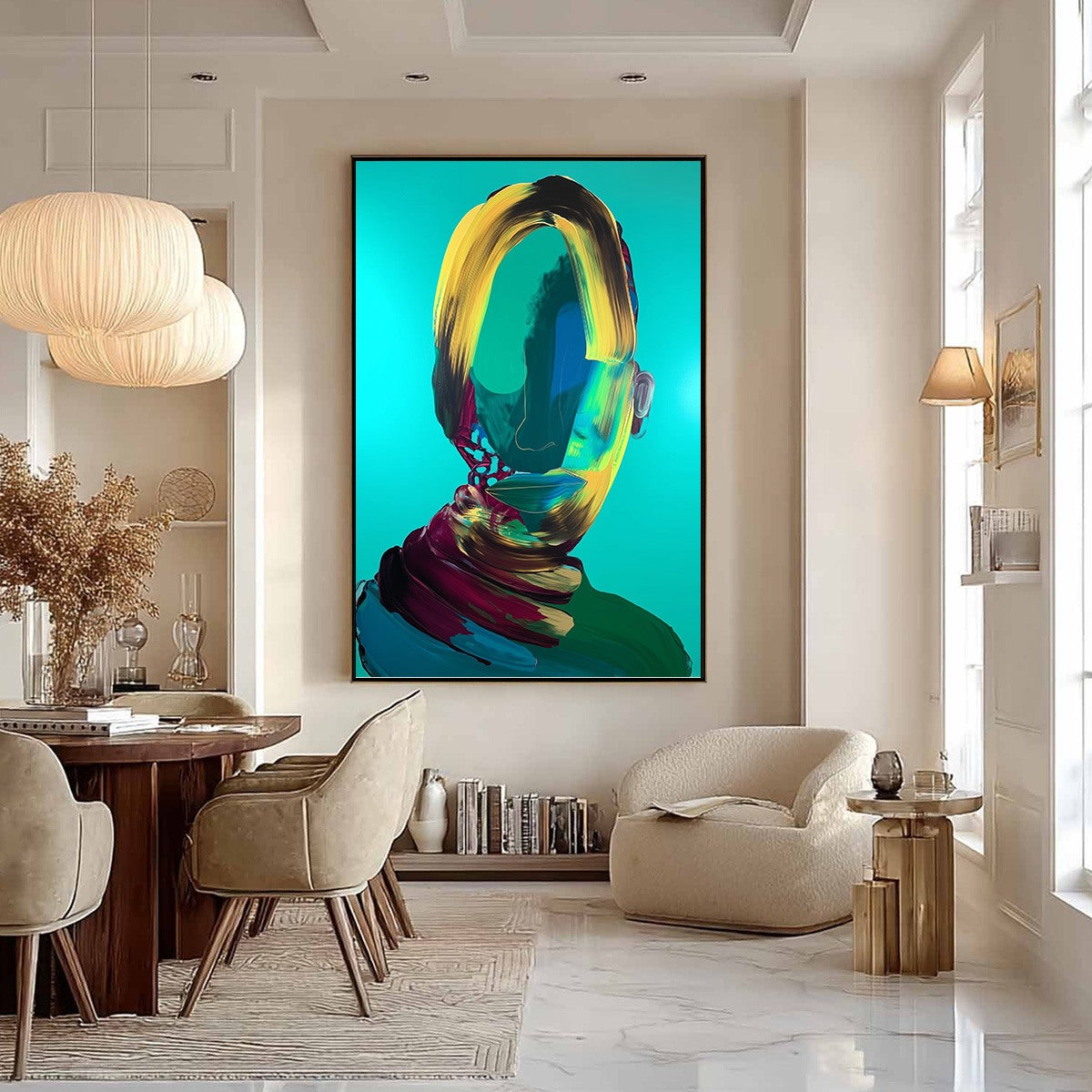 AZURE GAZE: Textured Abstract Portrait Oil Painting