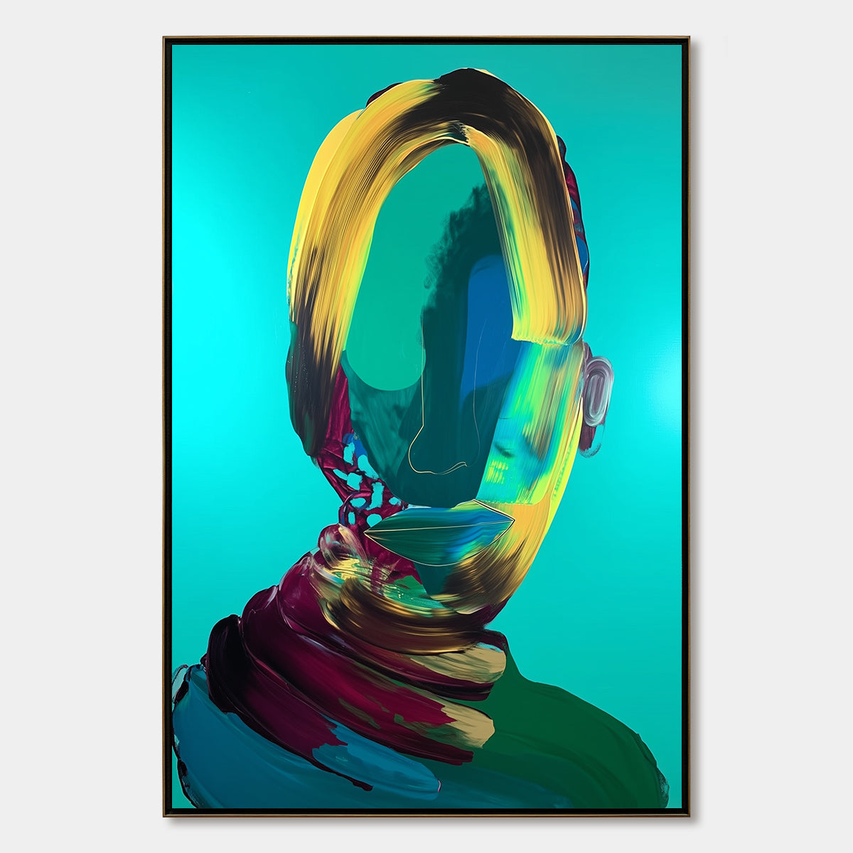 AZURE GAZE: Textured Abstract Portrait Oil Painting