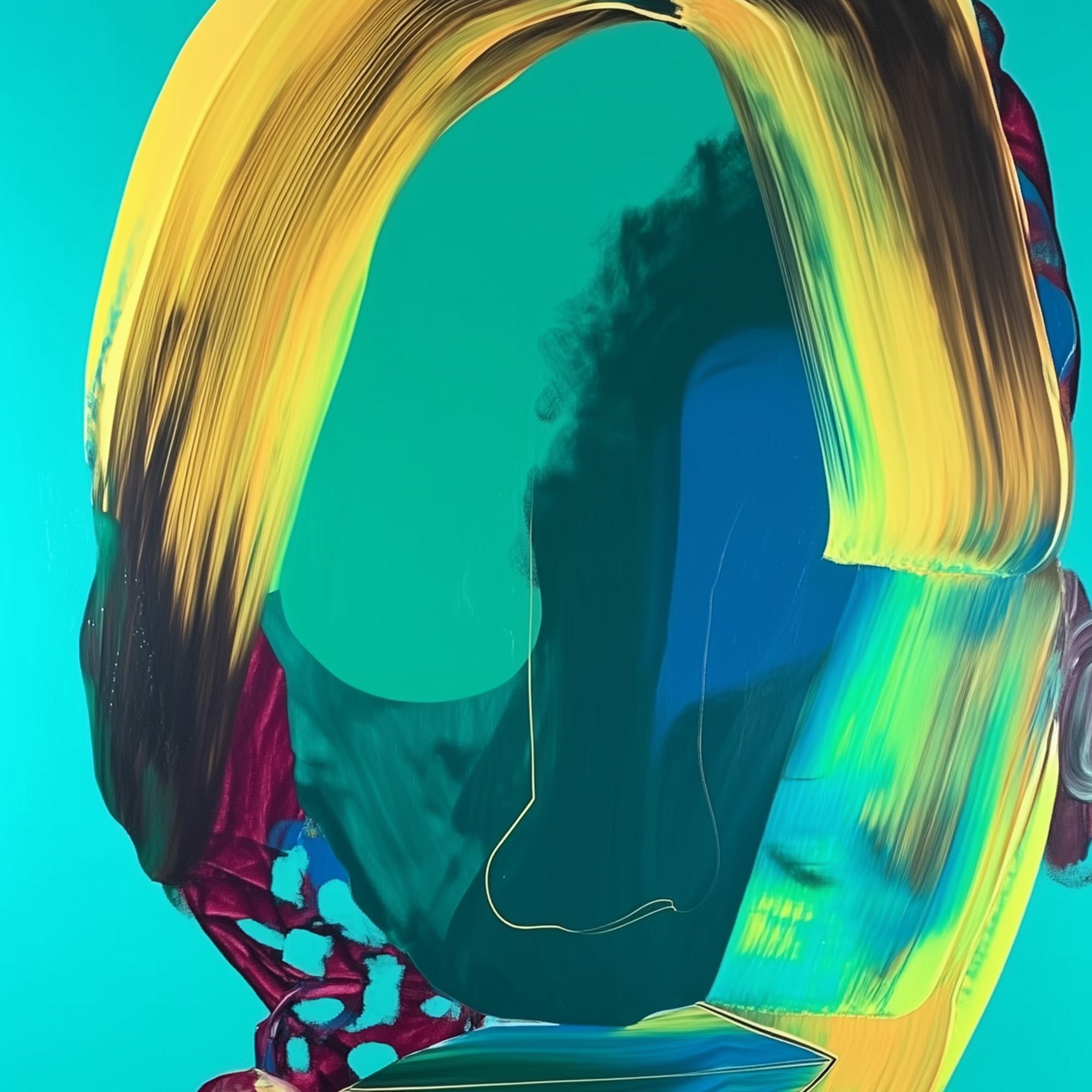 AZURE GAZE: Textured Abstract Portrait Oil Painting