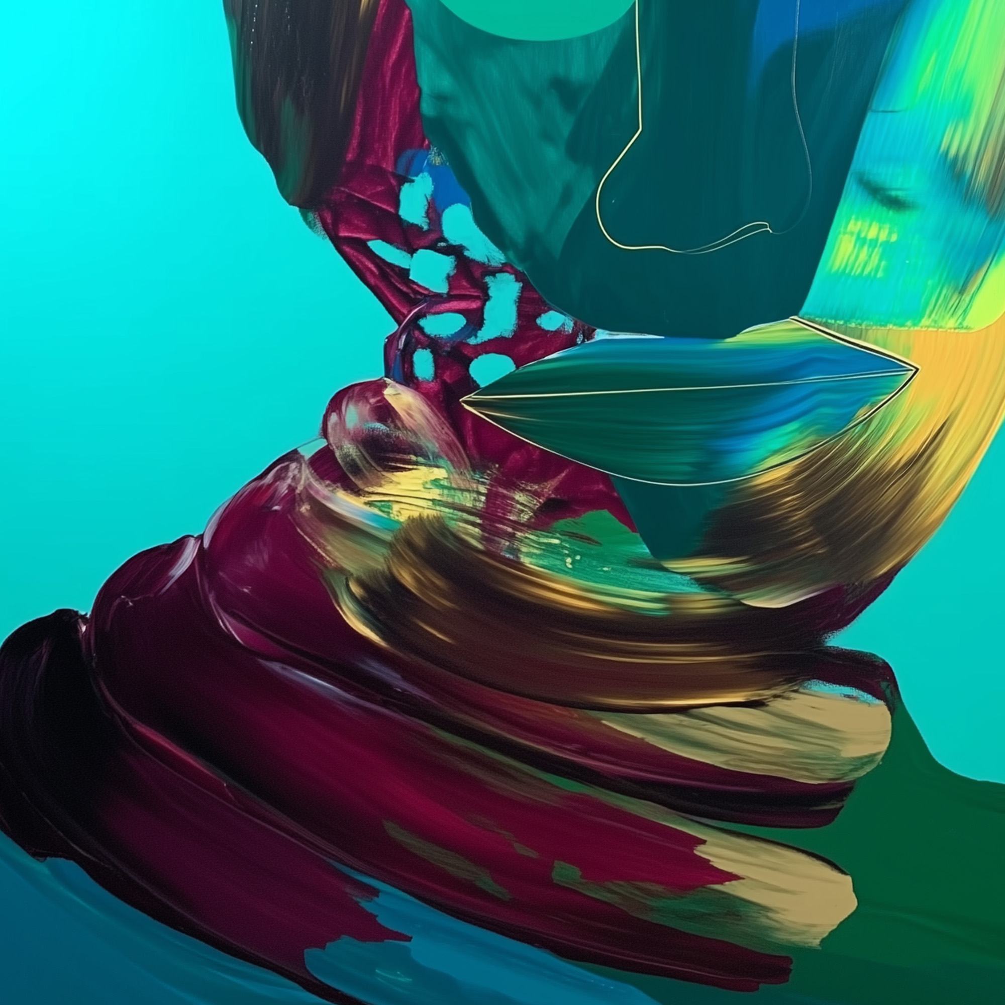 AZURE GAZE: Textured Abstract Portrait Oil Painting