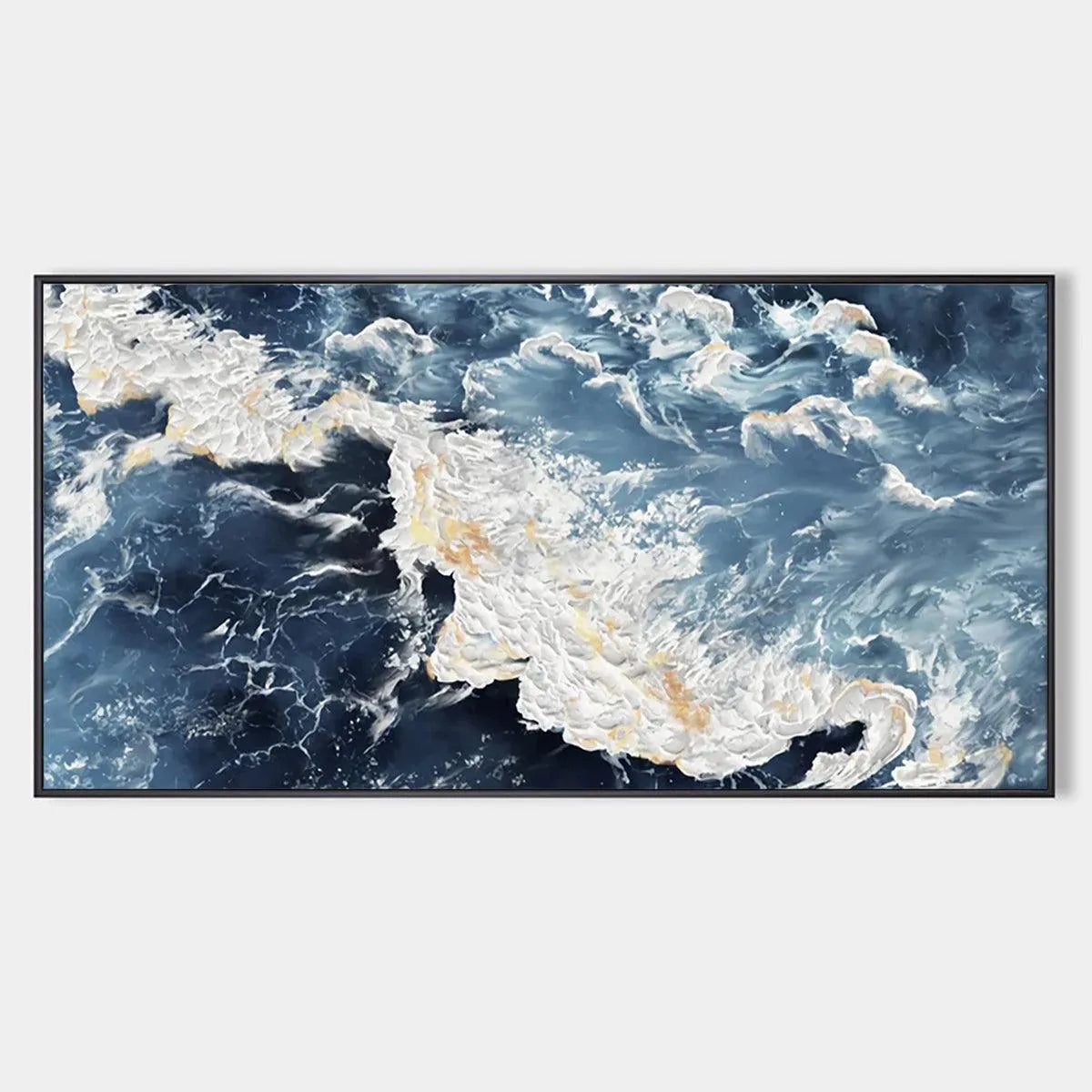 Panoramic Abstract Ocean Painting in Blue and Gold