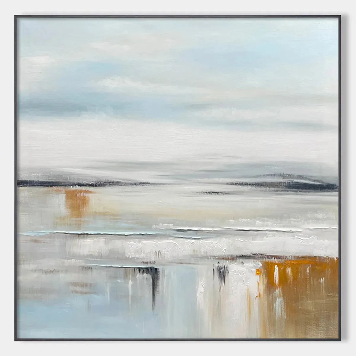 COASTAL SERENITY: Abstract Coastal Landscape Painting in Soft Blues and Neutrals