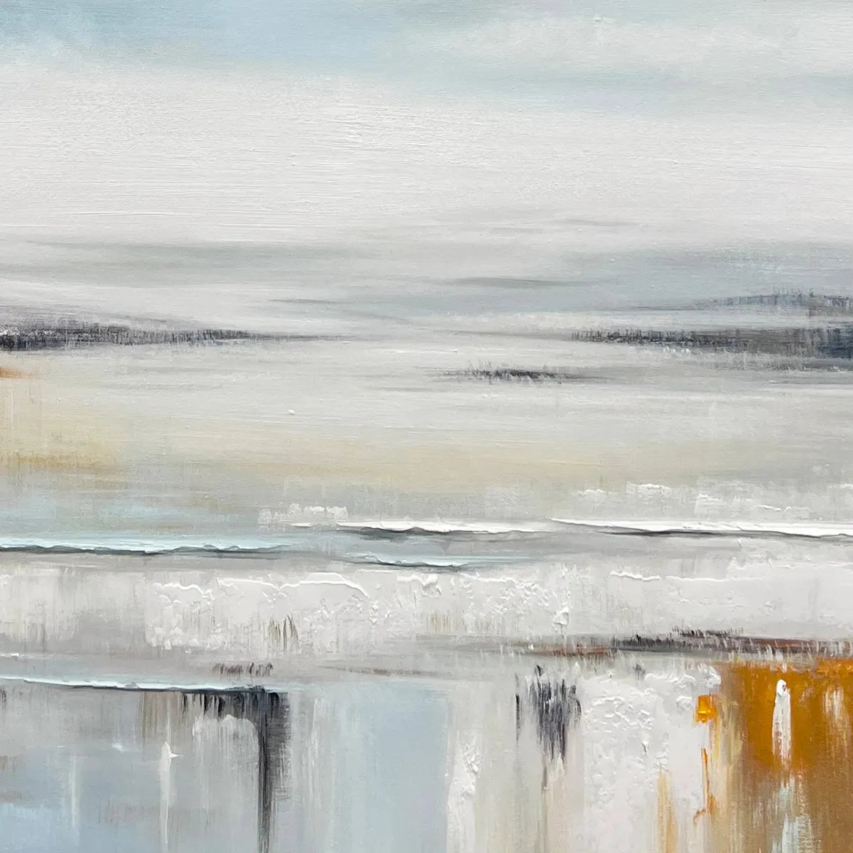 COASTAL SERENITY: Abstract Coastal Landscape Painting in Soft Blues and Neutrals