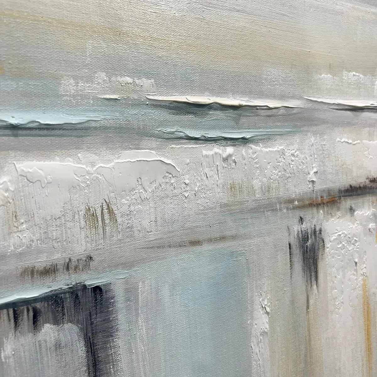 COASTAL SERENITY: Abstract Coastal Landscape Painting in Soft Blues and Neutrals