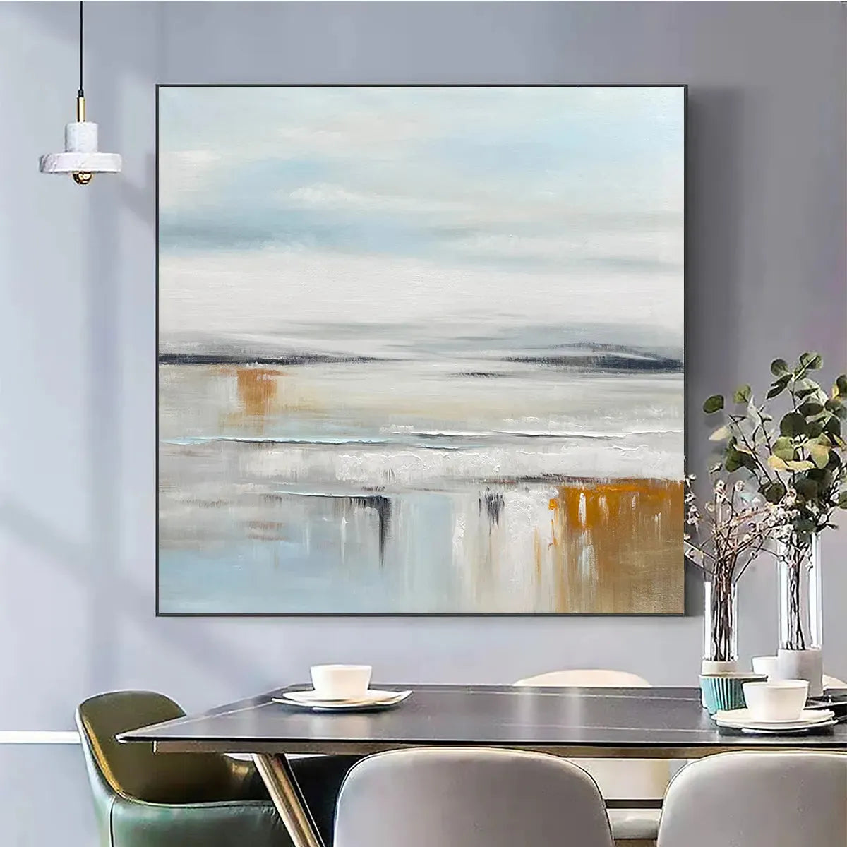 COASTAL SERENITY: Abstract Coastal Landscape Painting in Soft Blues and Neutrals