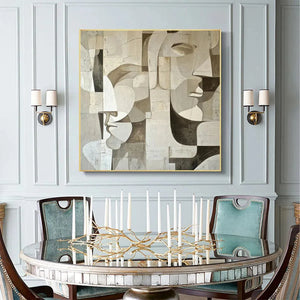 Abstract Faces: Cubist Painting | Neutral Tones Wall Art | Square Canvas Art | Modern Decor