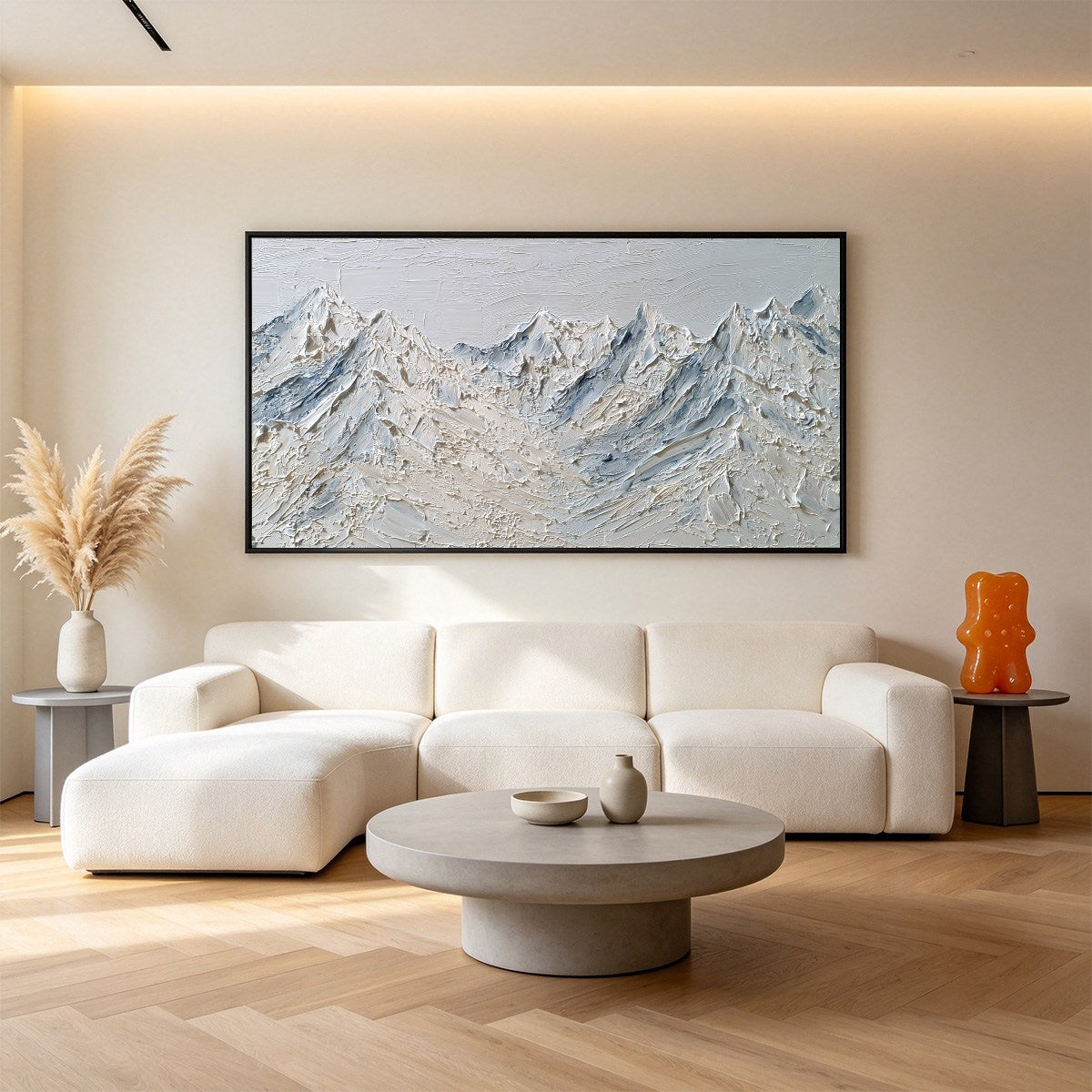 Alpine Serenity White Textured Mountain Landscape Oil Painting
