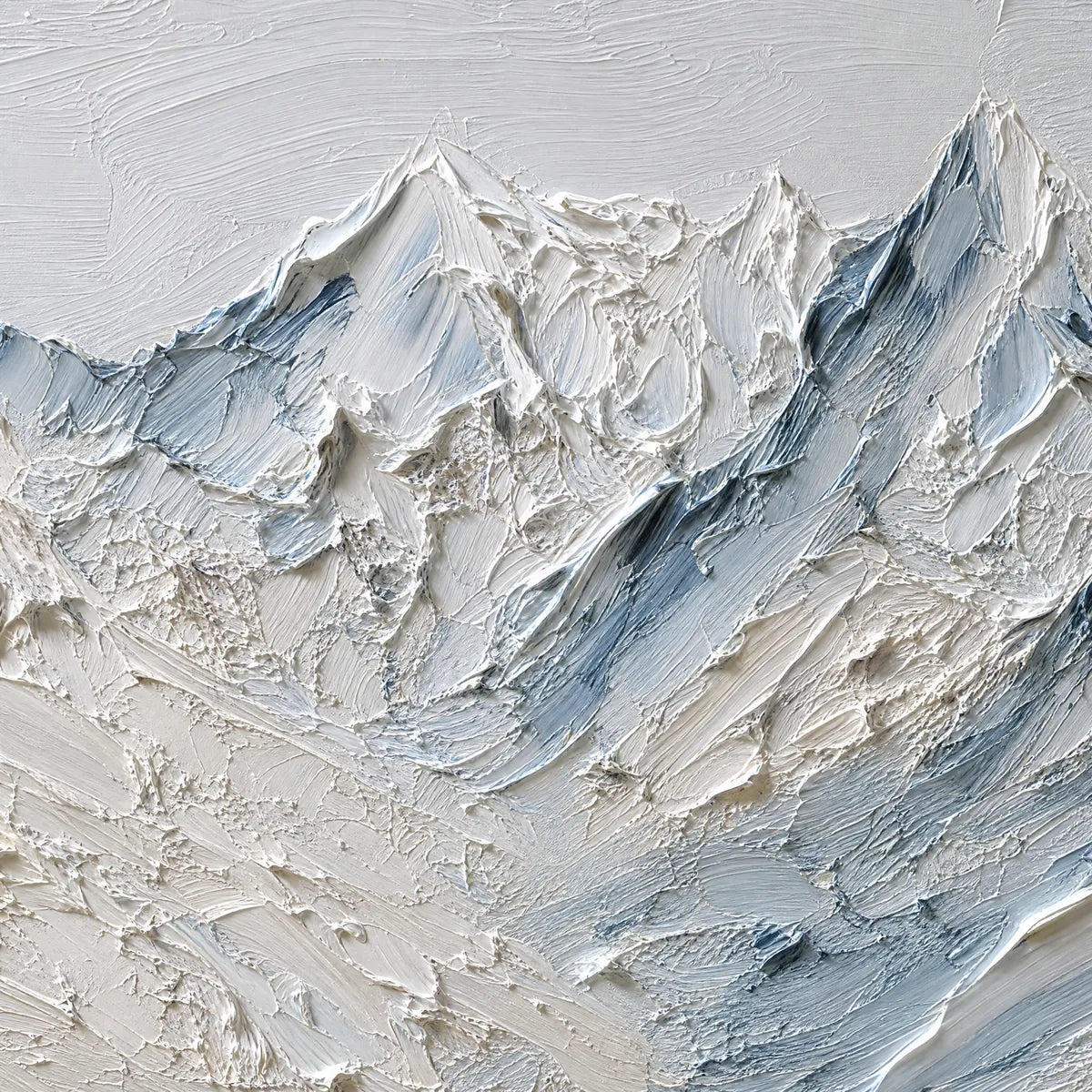 Alpine Serenity White Textured Mountain Landscape Oil Painting