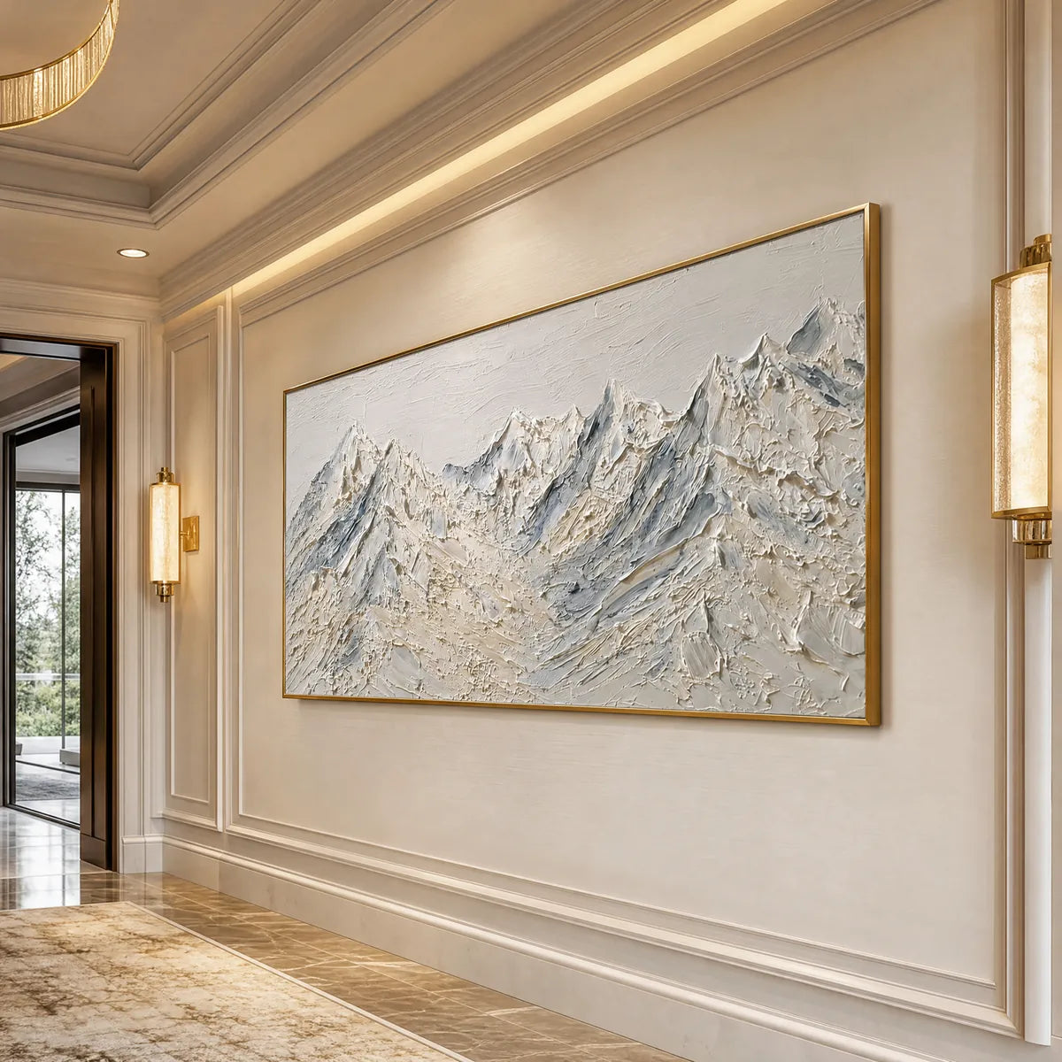 Alpine Serenity White Textured Mountain Landscape Oil Painting