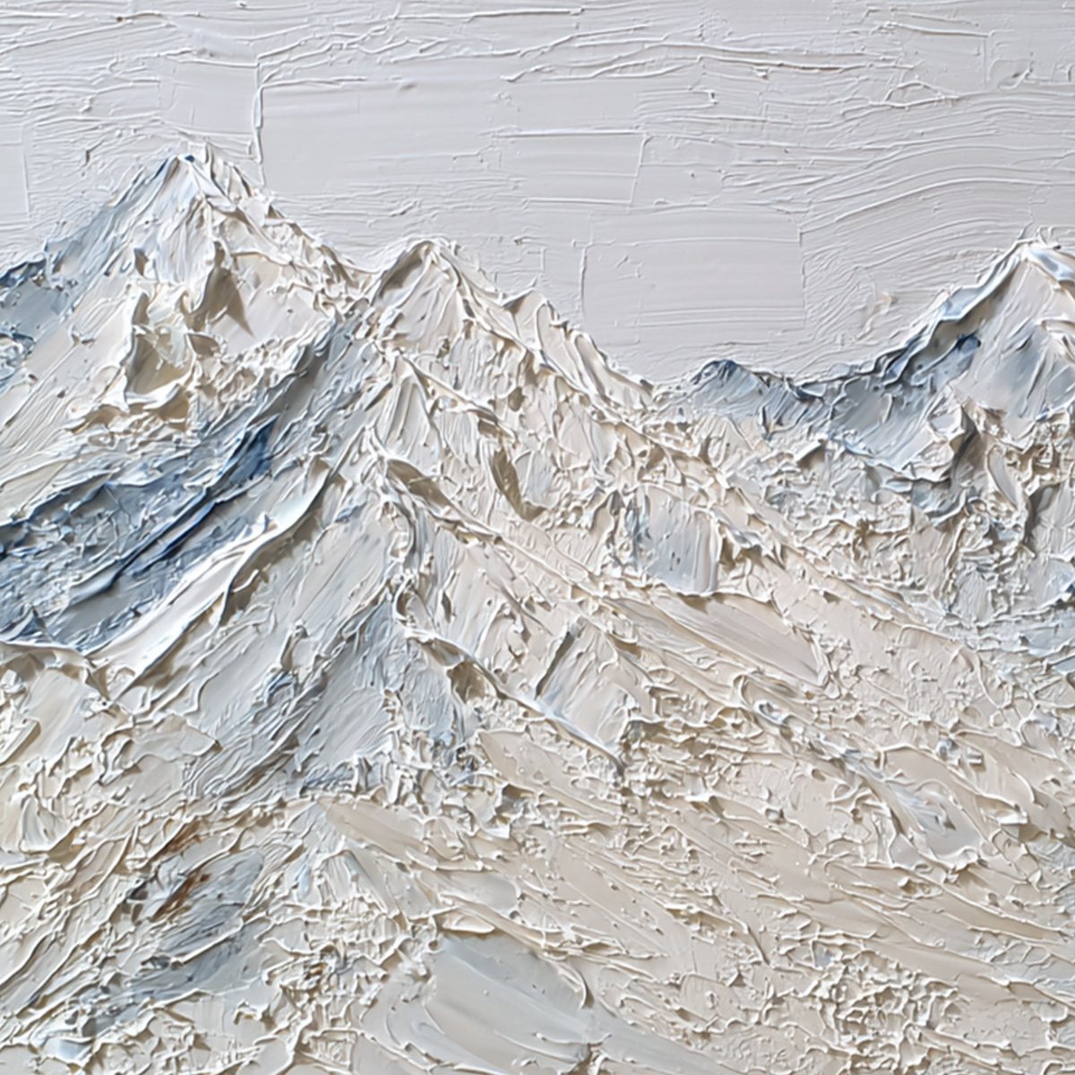 Alpine Serenity White Textured Mountain Landscape Oil Painting