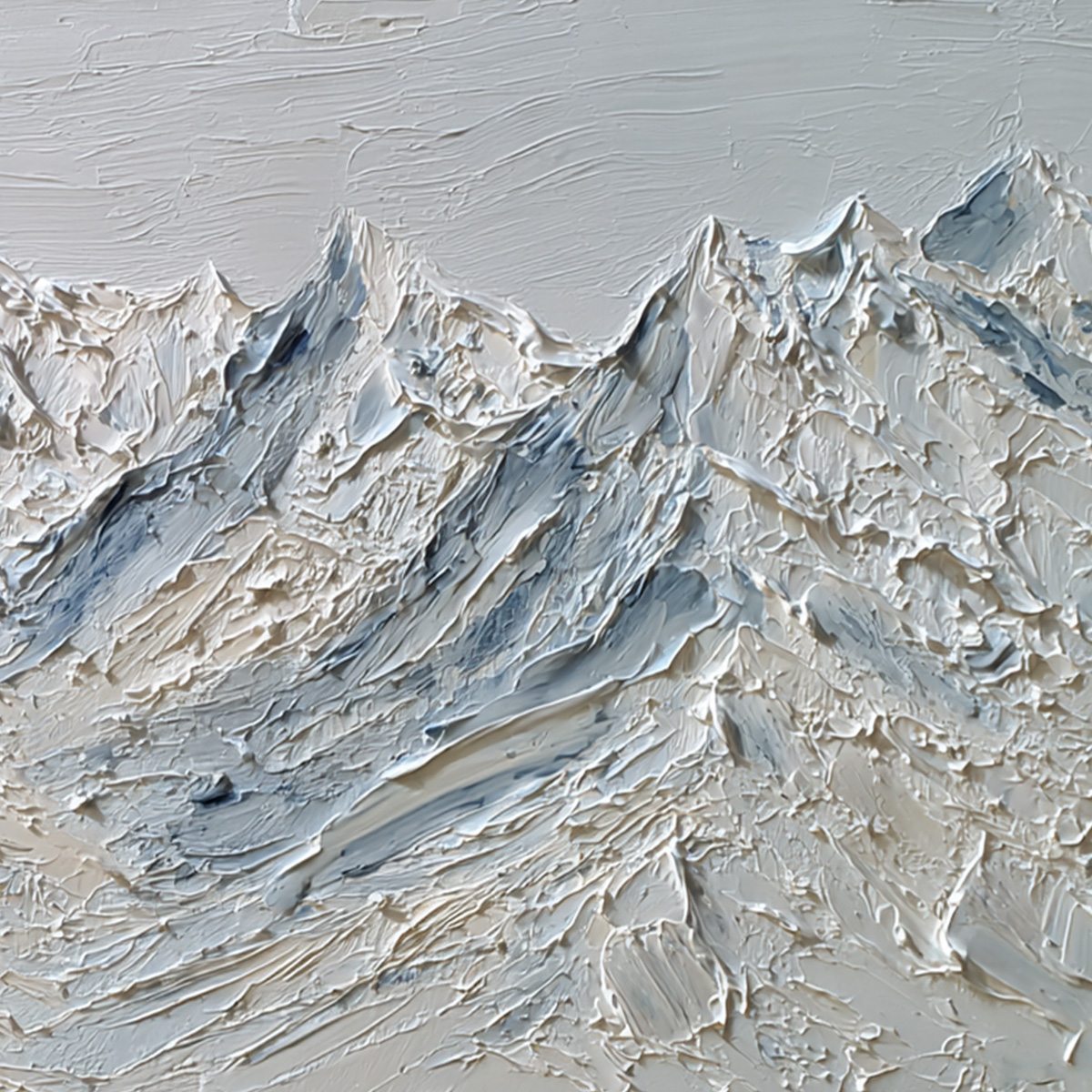 Alpine Serenity White Textured Mountain Landscape Oil Painting