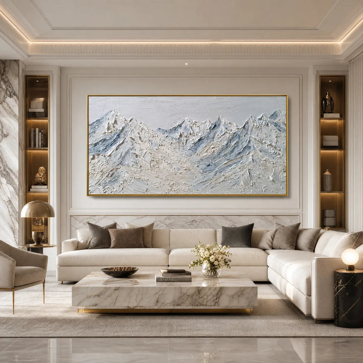 Alpine Serenity White Textured Mountain Landscape Oil Painting
