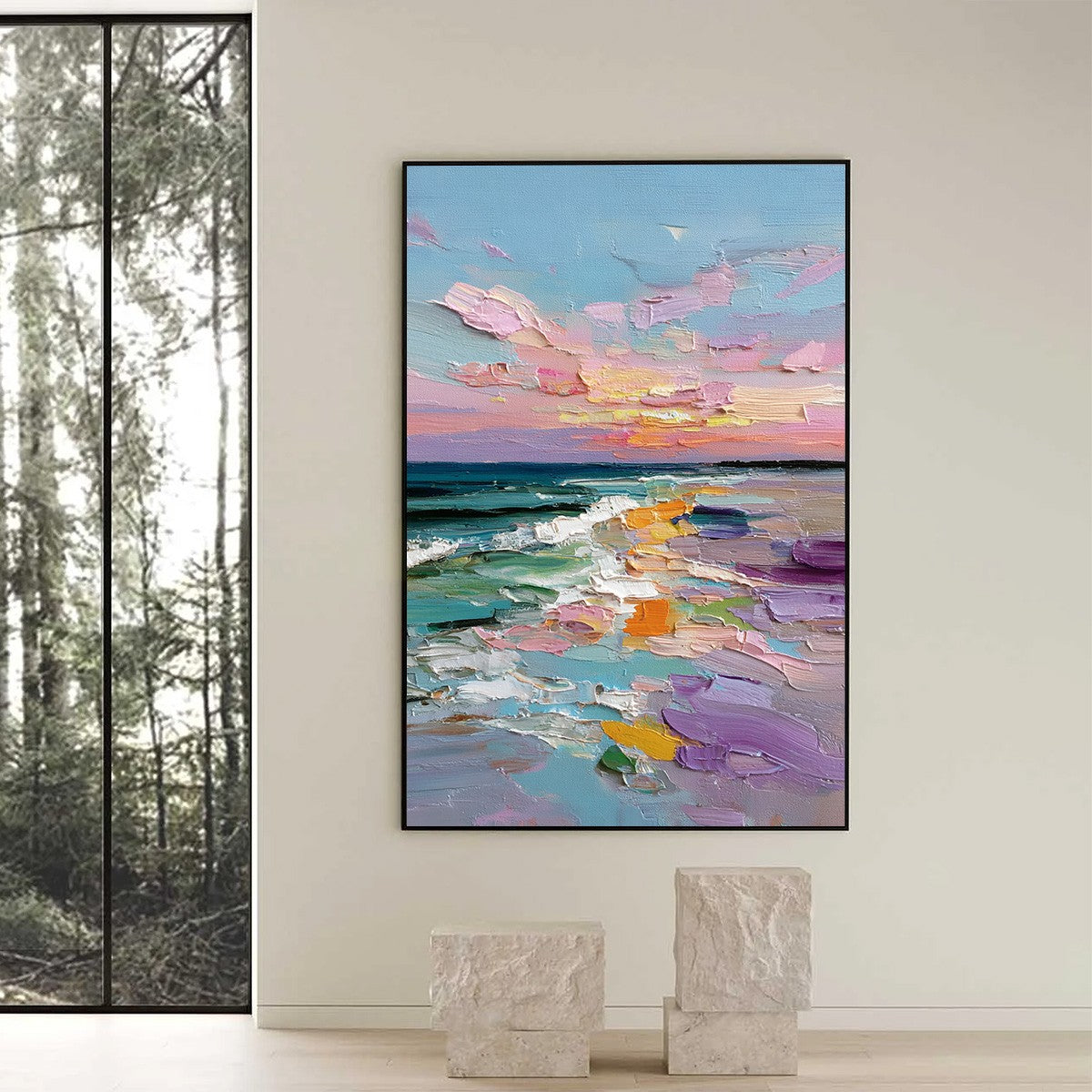 Amalfi Glow: Textured Seascape Sunset Original Oil Painting