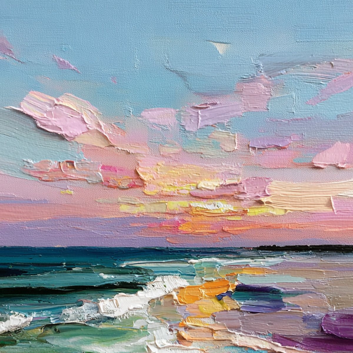 Amalfi Glow: Textured Seascape Sunset Original Oil Painting