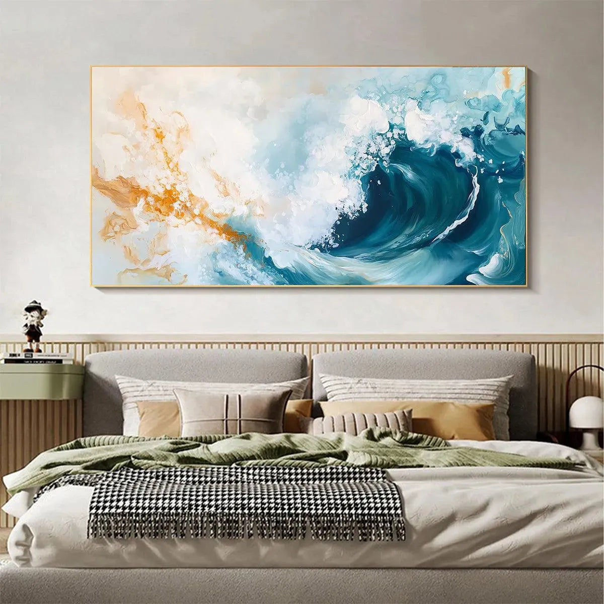 Aquamarine Crest: Panoramic Ocean Wave Painting | Blue, Teal | Abstract | Living Room, Office, Hotel