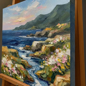 Close-up detail of Valley Current showing hand-painted texture and part of the frame