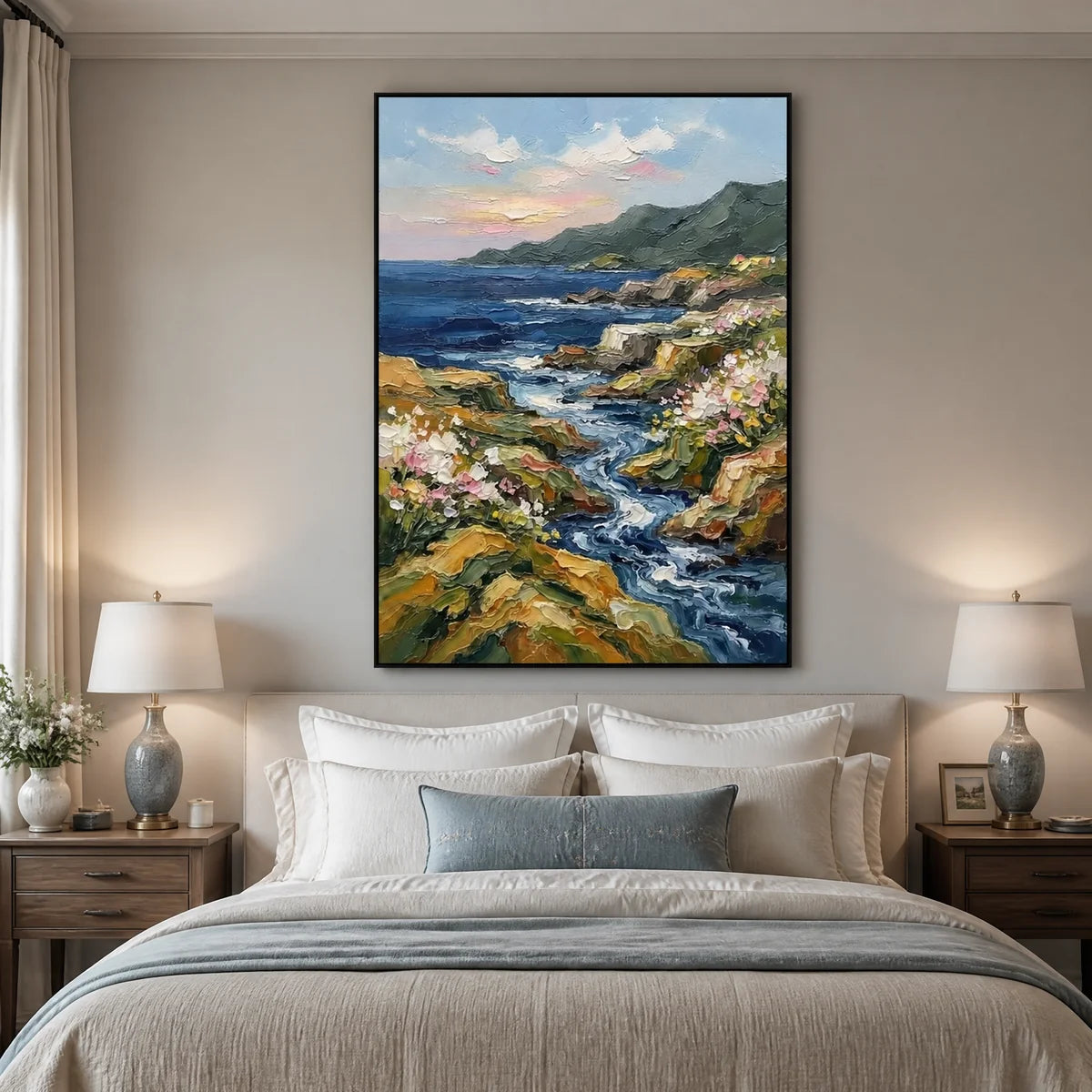 Valley Current in a refined bedroom with black frame