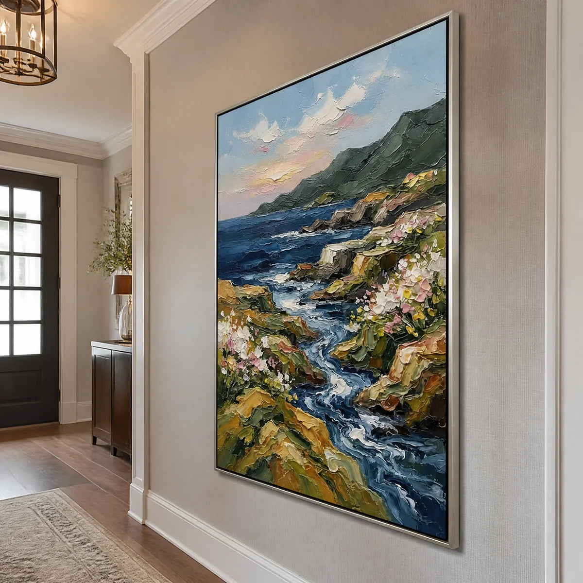 Valley Current in a refined entry hall with silver frame