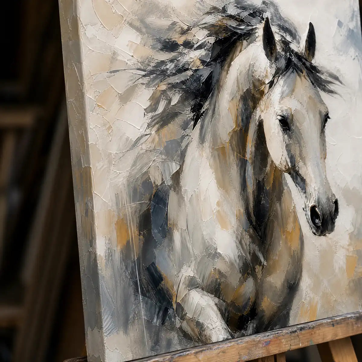 Close-up detail of Untamed Grace showing hand-painted texture and part of the frame