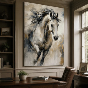 Untamed Grace in a refined office, frameless