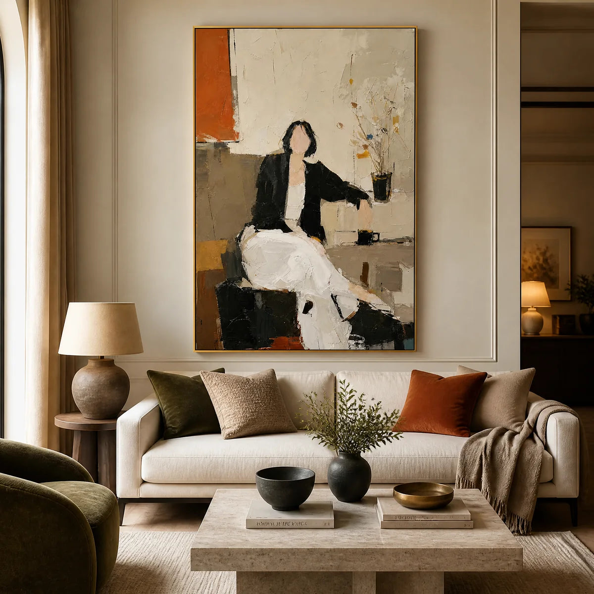 Quiet Interval in a refined living room with gold frame