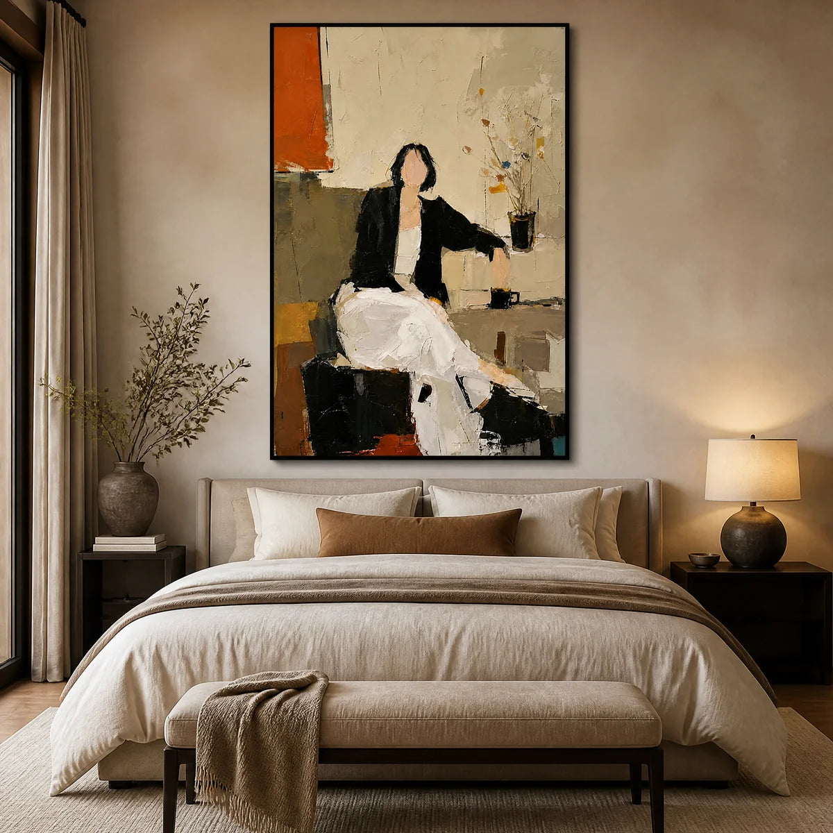 Quiet Interval in a refined bedroom with black frame