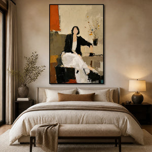 Quiet Interval in a refined bedroom with black frame