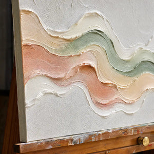 Close-up detail of Pastel Tide Relief showing hand-painted texture and part of the frame