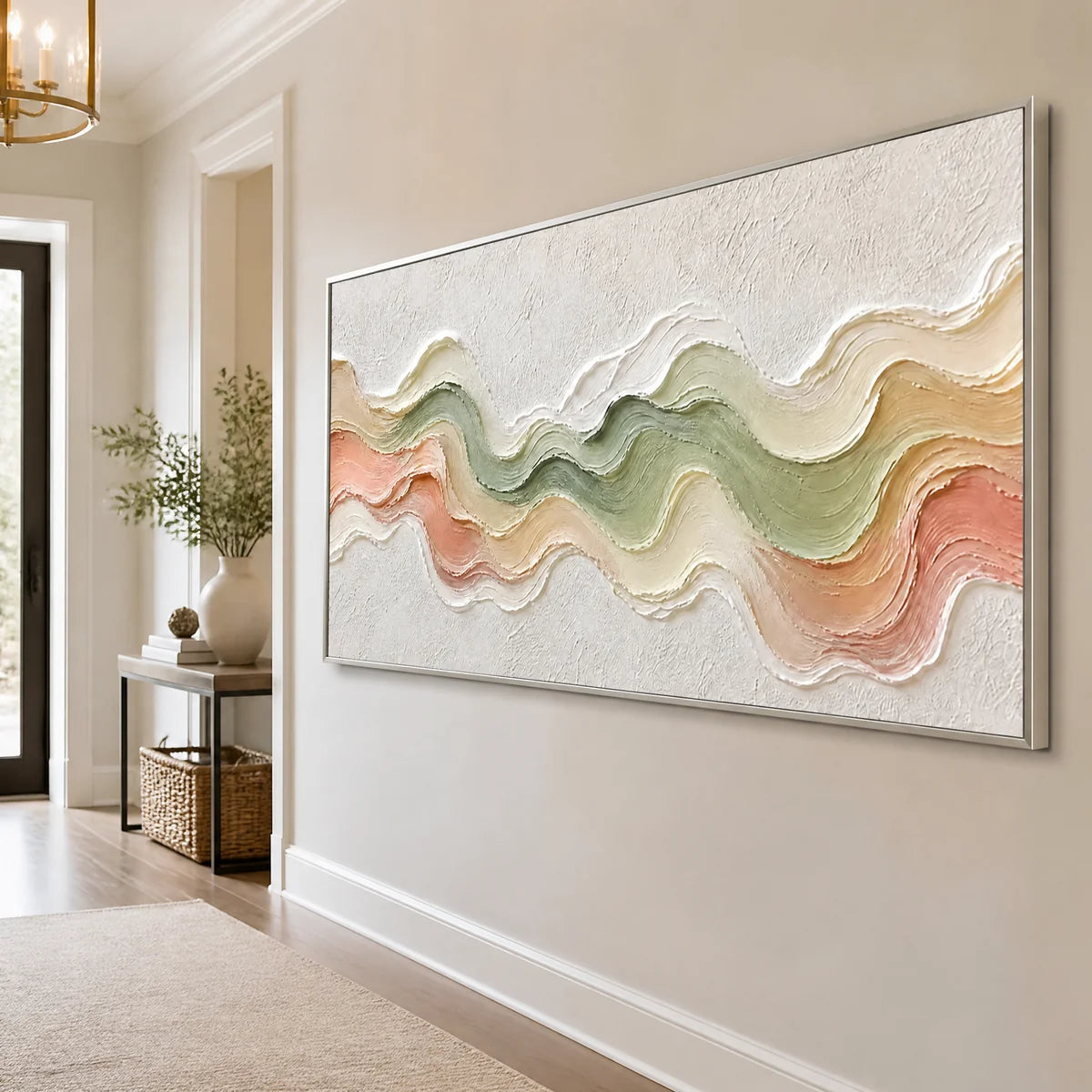 Pastel Tide Relief in a refined entry hall with silver frame