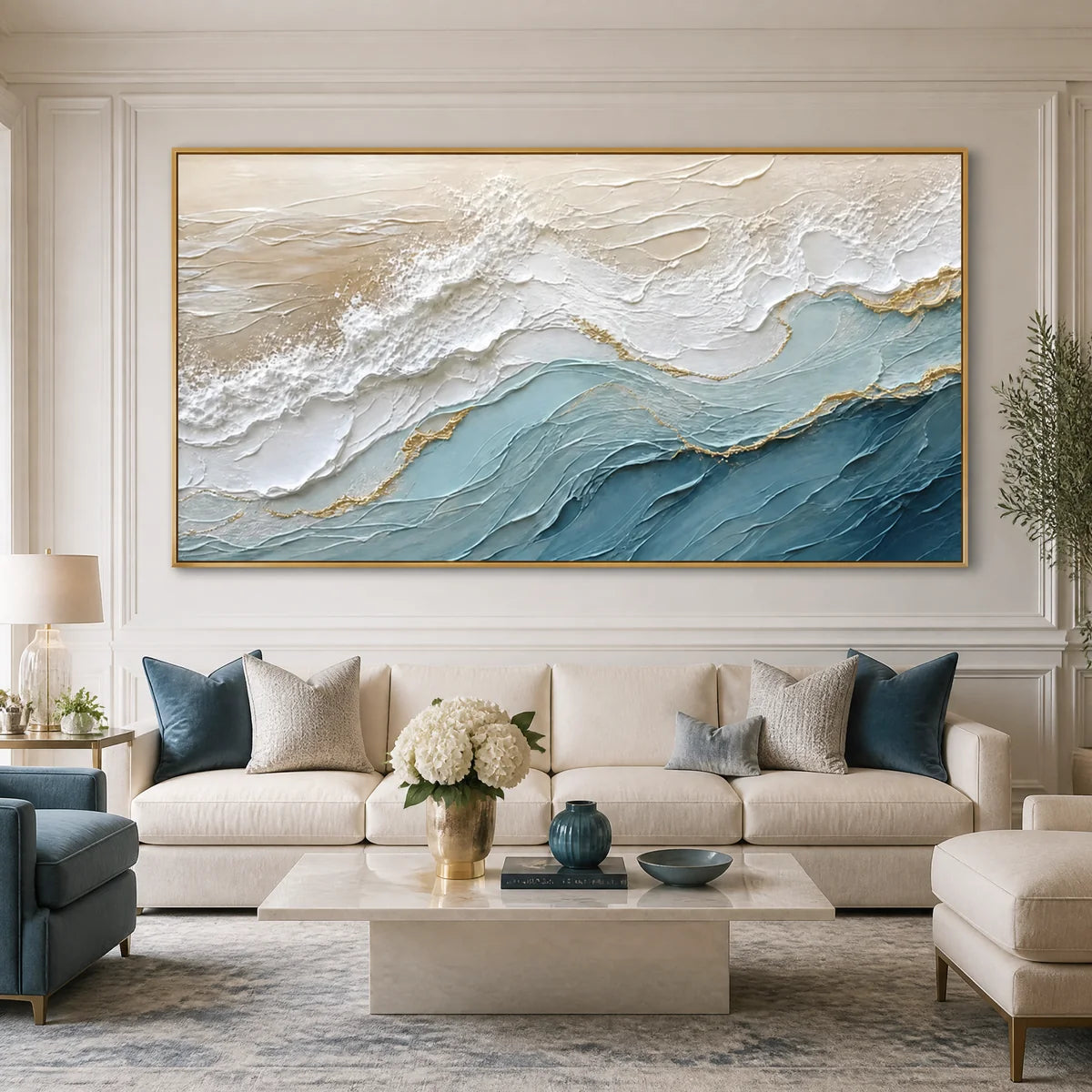 Cerulean Ridge in a refined living room with gold frame