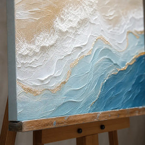 Close-up detail of Cerulean Ridge showing hand-painted texture and part of the frame