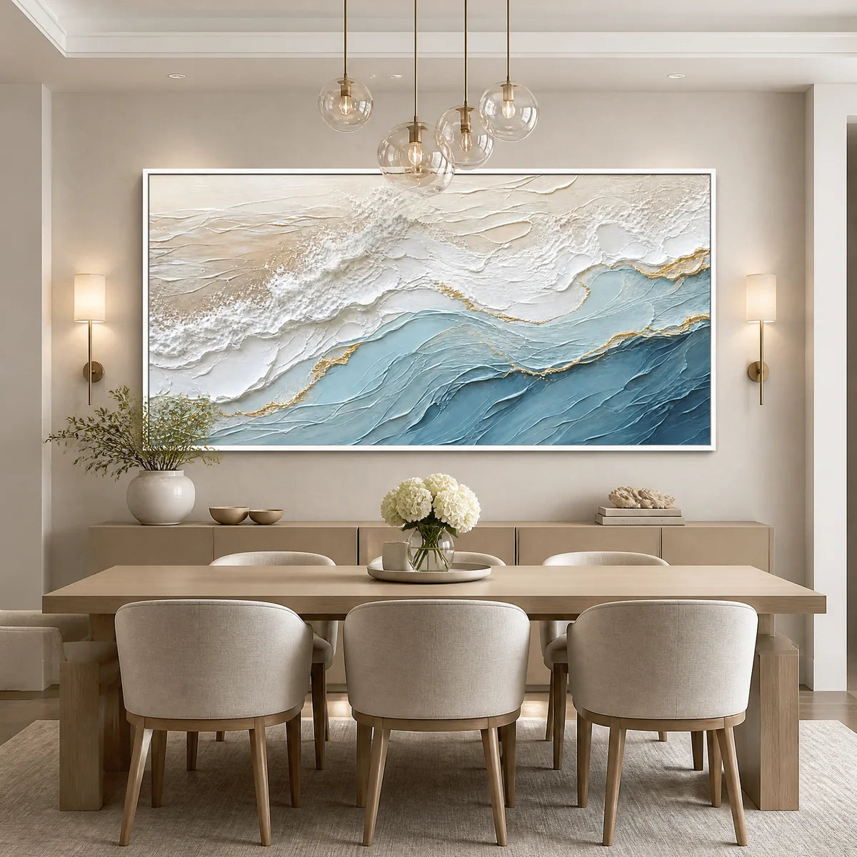 Cerulean Ridge in a refined dining room with white frame
