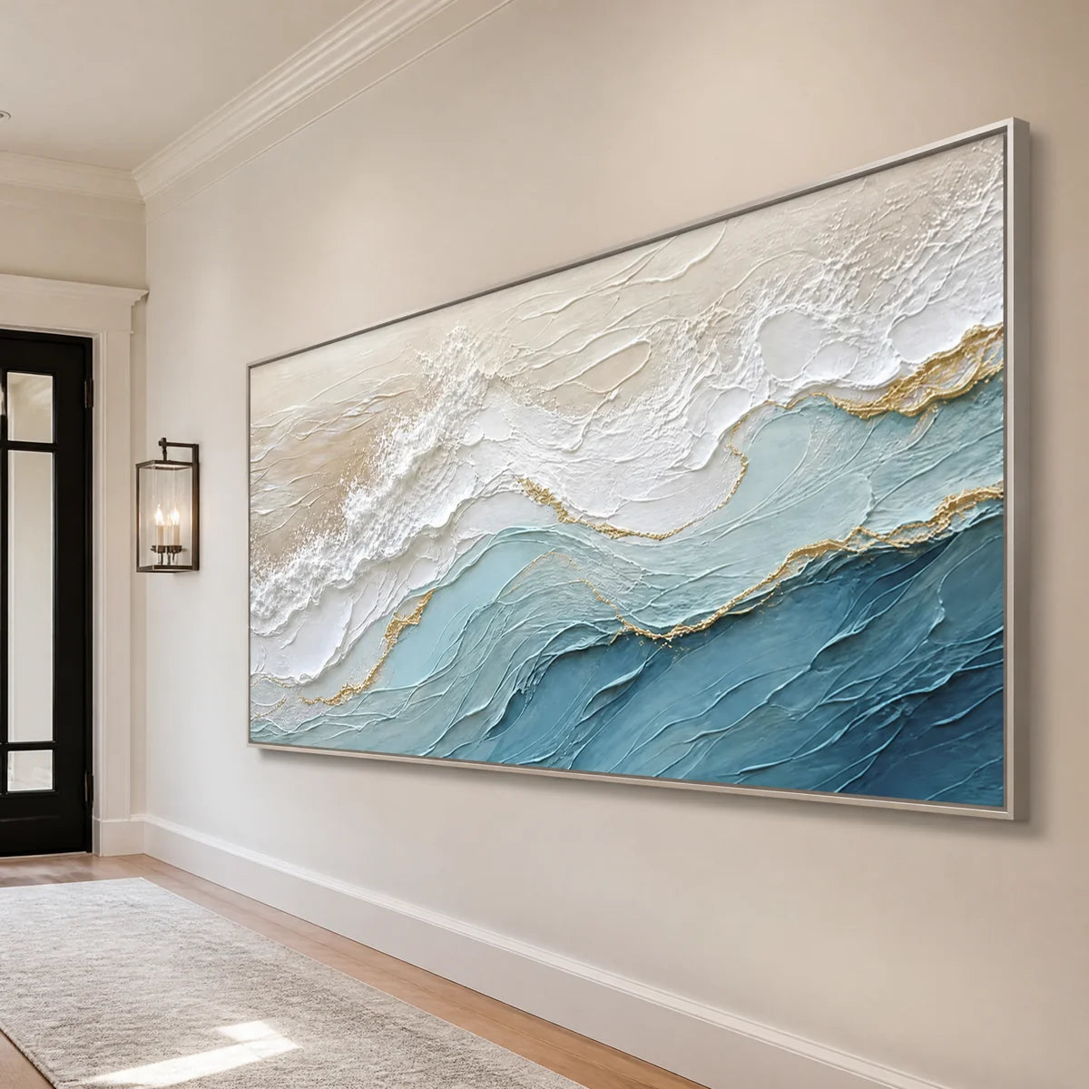 Cerulean Ridge in a refined entry hall with silver frame