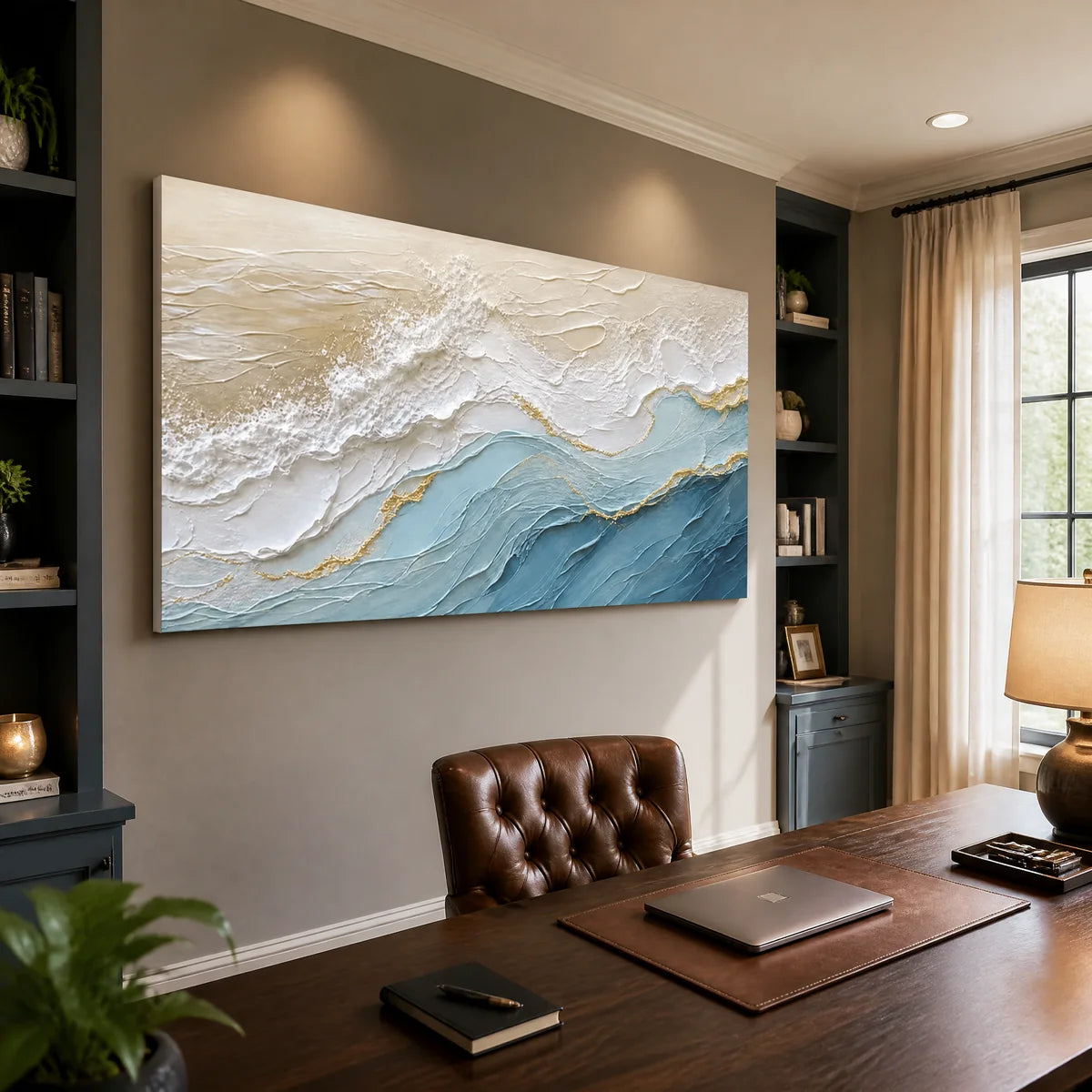 Cerulean Ridge in a refined office, frameless
