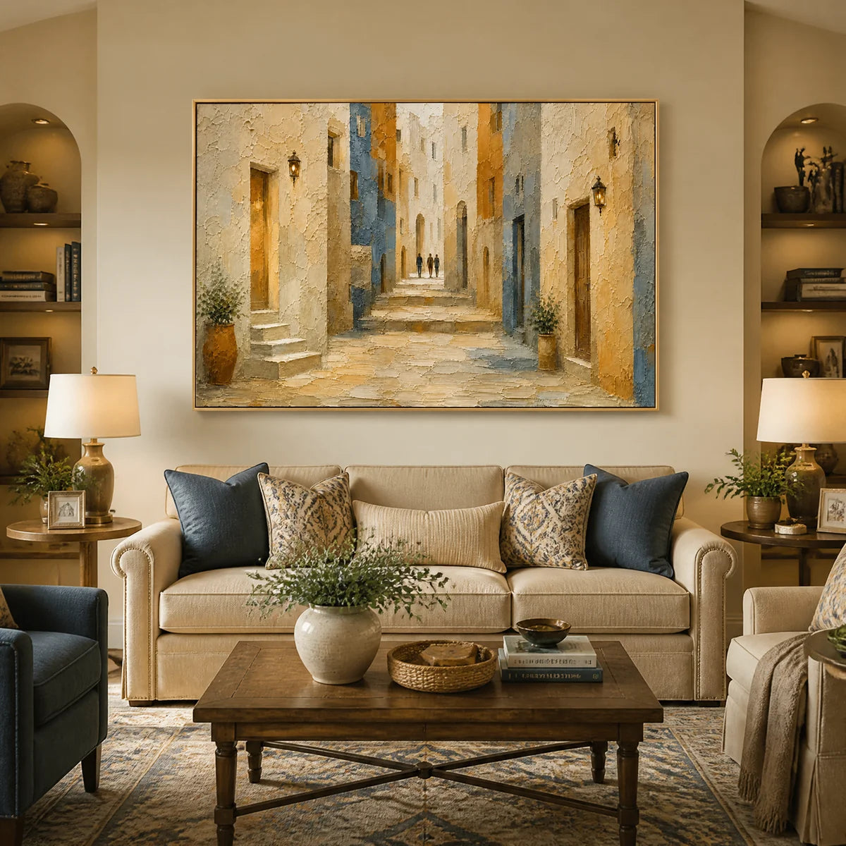 Sunlit Old Quarter in a refined living room with gold frame